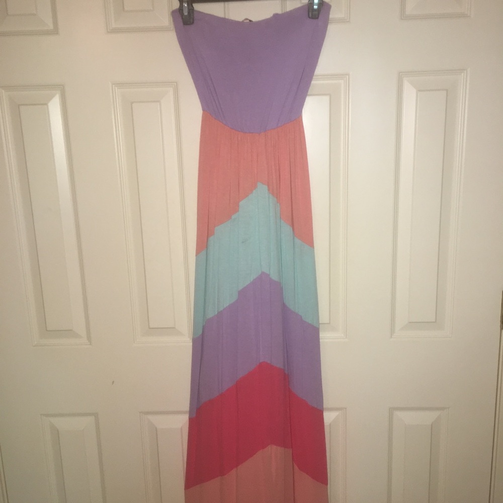 colorful strapless maxi dress